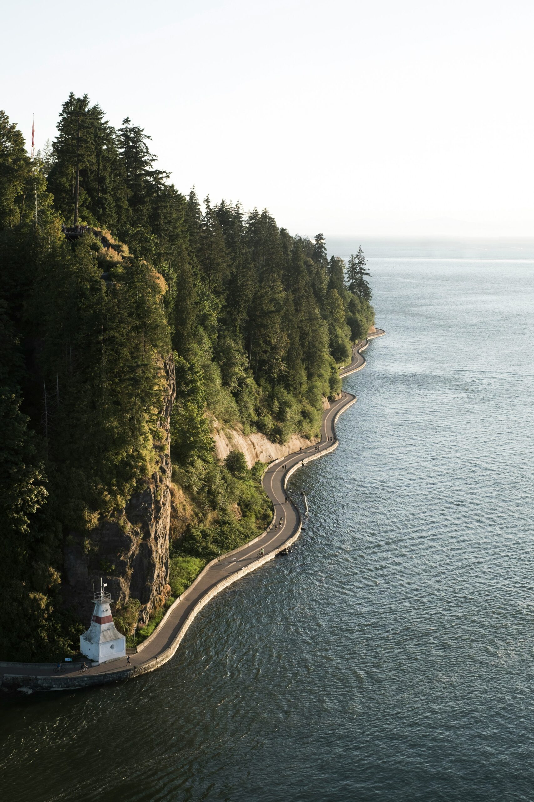 Stanley Park Seawall curving along the waterfront in Vancouver, British Columbia